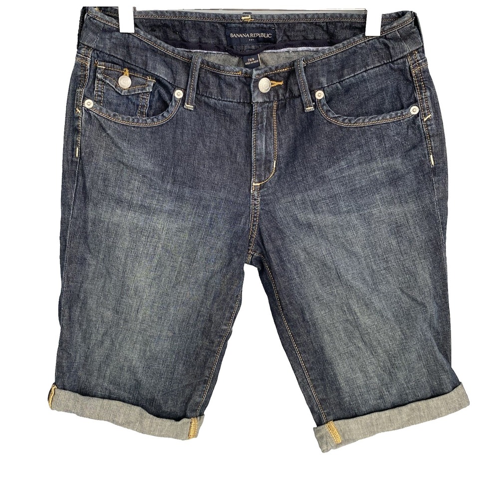 Banana Republic Shorts Women 28/6 30x12 Denim Bermuda Blue Stretch Cotton Cuffed